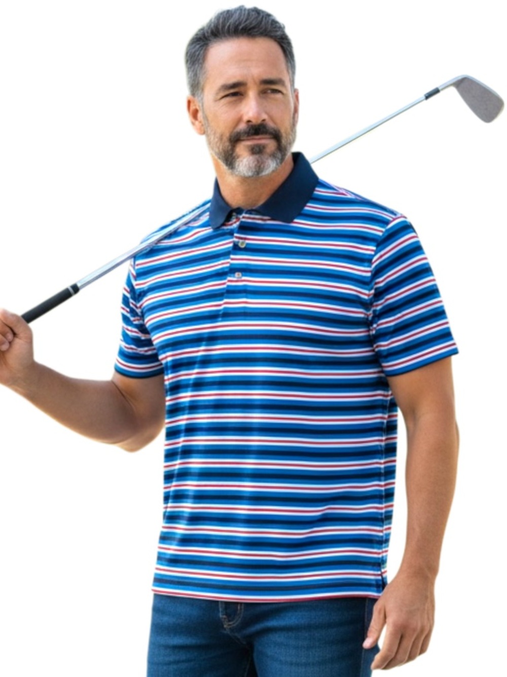 FootJoy Royal Blue/Red/White Stripe Performance Polo Golf Shirt (XL)